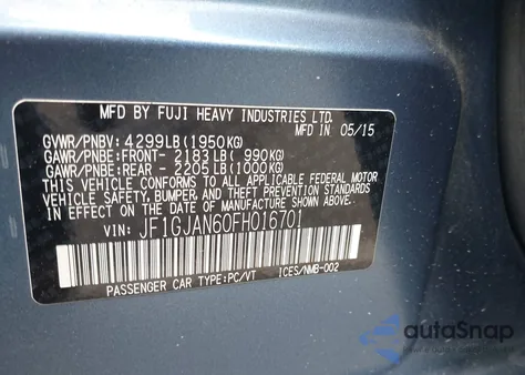 2015 Subaru Impreza 2.0I Limited из США, поврежденный, VIN JF1GJAN60FH016701